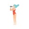 Female lifeguard looking at binoculars, professional rescuer character working on the beach vector Illustration on a