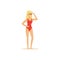 Female lifeguard in a red swimsuit looking into the distance, rescuer professional vector Illustration