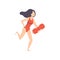 Female lifeguard running with life preserver buoy, professional rescuer character working on the beach vector