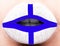 Female lips close up with a picture flag of Finland. white, blue.