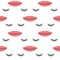 Female lips and closed eyes with long eyelashes. Seamless pattern.