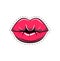 Female lips. Mouth with a kiss, smile, tongue, teeth. Vector comic illustration in pop art retro style isolated on white