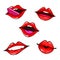 Female lips set. Mouth with a kiss, smile, tongue, teeth. Vector