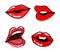 Female lips set. Mouth with a kiss, smile, tongue, teeth. Vector