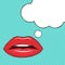 Female lips and speech bubble on turquoise background. Pop art style