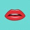 Female lips on turquoise background. Pop art style