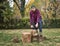 Female lumberjack holding a chainsaw