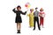 Female magician with two clowns and a mime