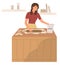 Female make cookies, roll out the dough. Flat design illustration. Vector