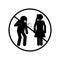 Female and male avatar coughing with forbidden symbol silhouette style icon vector design