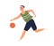 Female or male basketball player running with ball. Portrait of young athletic man or woman playing professional sport