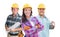 Female and Male Contractors In Hard Hats Isolated on White Background