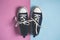 Female or male Dark blue Sneakers on pink blue pastel background