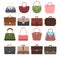 Female and male handbags. Fashion lady purse and bag accessories vector collection isolated