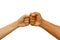 Female and male people giving a fist bump