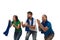 Female and male soccer fans cheering for favourite sport team with bright emotions isolated on white studio background