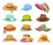 Female and male summer hats flat vector illustrations set