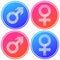 Female and male symbol fingerprint white silhouette circular icon. Blue and pink gradient color design