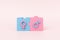 Female male symbol sex gender baby jigsaw concept. learn study feminine masculine boy girl education pink blue pastel.