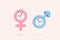 Female male symbol sex gender clock concept. husband and wife pink and blue. working time of lover married couple sexual.