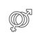 Female and male symbols, man and woman sign, gender line icon.