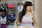 Female mannequin in a wig in a lingerie store