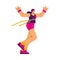 Female marathon runner cross the finish line, happy woman in sportswear won, vector flat illustration athlete number 9