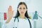 Female medical doctor showing stop gesture. Doctors warn