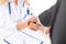 Female medicine doctor shake hand as hello