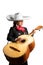 female mexican mariachi woman playing big guitar, mariachi girl suit on a pure white background. good looking latin hispanic