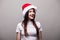 Female model wear santa hat smile