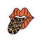 Female mouth with red lips. Protruding tongue with leopard print.