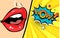 Female mouth with speech bubble wow. Vector illustration in pop art retro style.