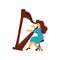 Female Musician Playing Harp Classical Musical Instrument Vector Illustration