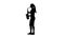 Female musician playing on saxophone in slow motion. Black silhouette