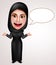 Female muslim arab talking and presenting with empty speech bubbles