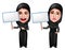 Female muslim arab vector characters holding white empty placard sign