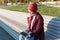 Female muslim arabian student in hijab holding laptop outdoors - freelancer, blogger and diversity concept