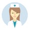 Female nurse avatar icon in flat style. Female user icon. Cartoon woman avatar. Nurse woman avatar.