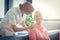 Female nurse consoling senior woman