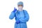 Female nurse or doctor in coverall PPE uniform to protect coronavirus