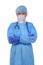 Female nurse or doctor in coverall PPE uniform to protect coronavirus