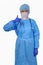 Female nurse or doctor in coverall PPE uniform to protect coronavirus