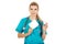 Female nurse holding gauze and hydrogen peroxide