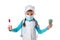 Female nurse with the syringe and pills in the hands, concept flu shot vaccine vial dose hypodermic injection treatment