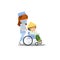 Female Nurse on a walk with disabled Vietnam woman in a wheelchair. Illustration of a flat design. Vietnam woman