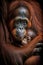 Female Orangutan Holding Her Baby - Ai Generative