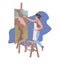 Female painter using paintbrush woman artist standing in front of easel and painting art creativity
