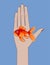 Female palm hand holding a goldfish