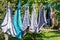 Female panties on clothespins rope. Drying clothes